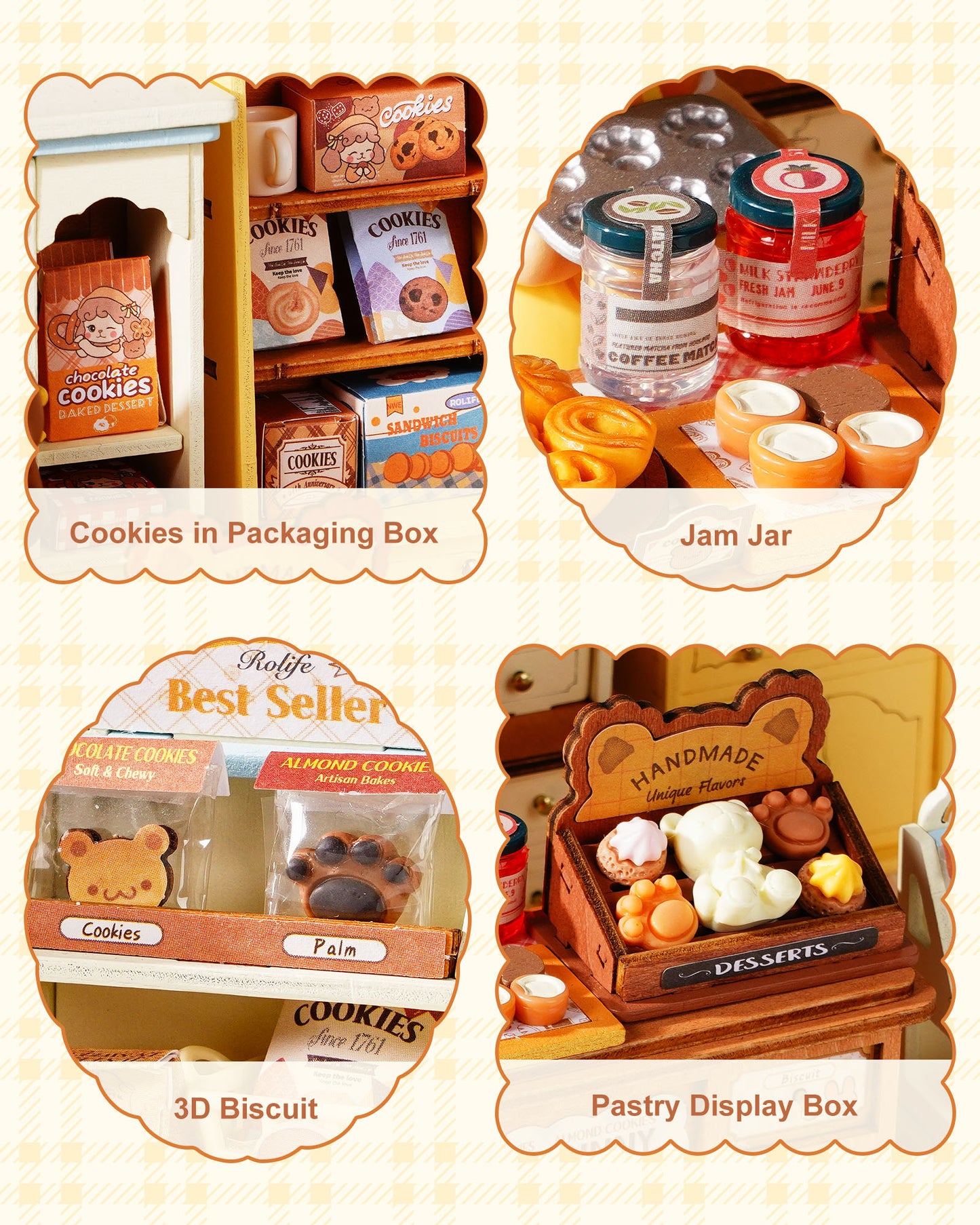 Rolife Cookii Rabbit's Biscuit Shop Mini DIY House Kit, 182-Piece Wooden Bakery Dollhouse, No Glue Required, Home Decor For Adults And Teens, Adorable Gift For Women