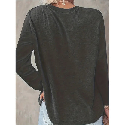 Women's Dragonfly Print Crew Neck T-Shirt, Casual Long Sleeve Top For Spring & Fall