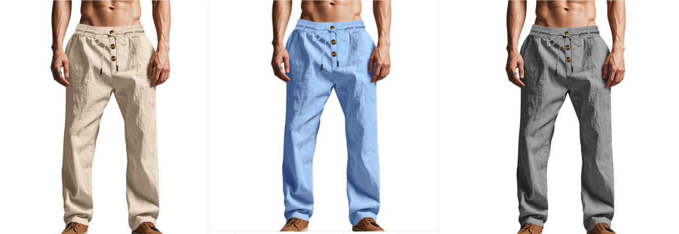 Men's Beach Trendy Button Loose Skin-friendly Breathable Sports Linen Trousers