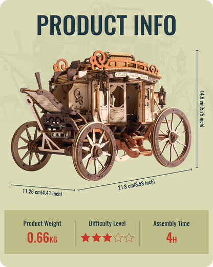 Robotime Rokr Stagecoach Music Box 3D Wooden Puzzle For Adults Birthday Anniversary Day Gift Hobby STEM Kits Model Easy To Build