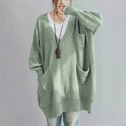 Loose-fitting V-neck Long Sleeves Outerwear Sweater