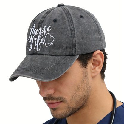 2pcs Nurse Life Hat For Women Men, Adjustable Embroidered Wash Cotton Baseball Cap