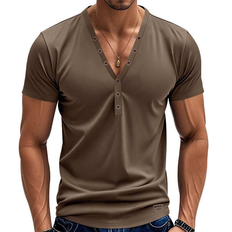 Men's Loose Thin Trendy V-neck Buttons Design