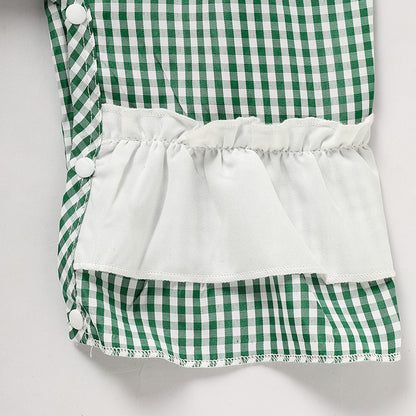 Ewborn Baby Girls Green Plaid Four-leaf Clover Allover Print One-piece Long Sleeve Bodysuit