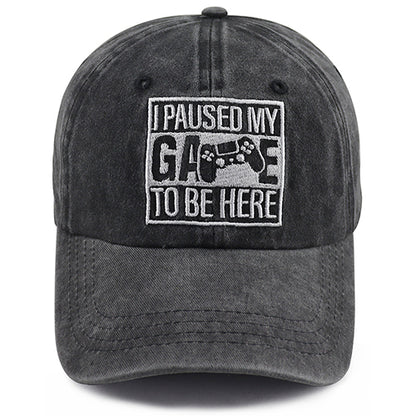 2pcs I Paused My Game To Be Here Baseball Cap,Gamer Gifts For Men Women, Adjustable Embroidered Wash Cotton Baseball Cap