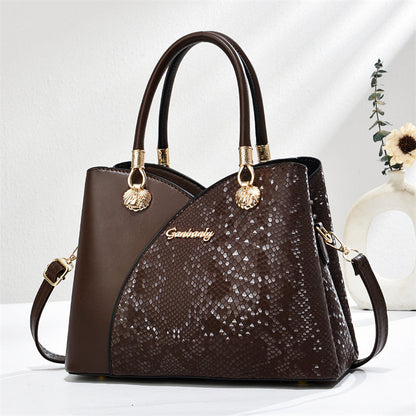 Handheld Pattern Shoulder Bag - Large Capacity Zip Closure Stone Pattern Lining Material Polyester Mainly Femm Sac