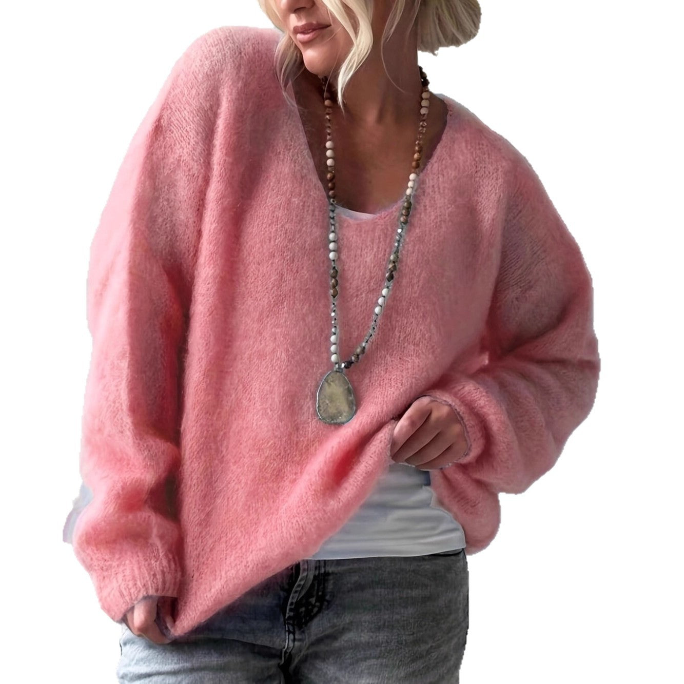 Pullover Solid Color Idle Style Loose Sweater Top