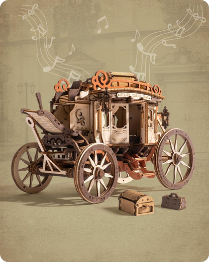Robotime Rokr Stagecoach Music Box 3D Wooden Puzzle For Adults Birthday Anniversary Day Gift Hobby STEM Kits Model Easy To Build