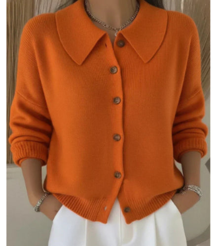Women's Lapel Button Knitted Cardigan Sweater