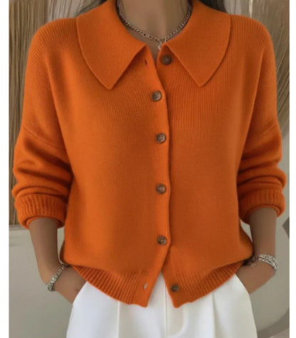 Women's Lapel Button Knitted Cardigan Sweater