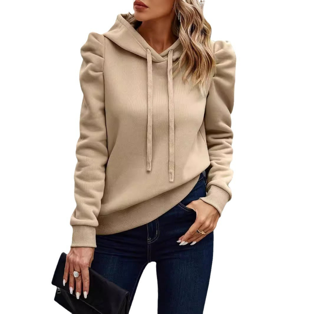 Lapel Hooded Solid Color Long-sleeved Casual Women's Top Sweater