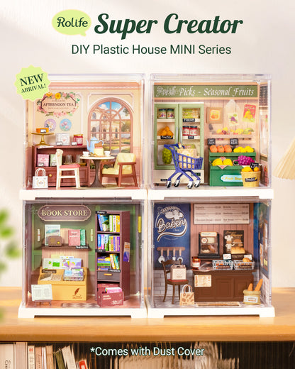 Rolife Super Creative DIY Plastic Mini House Set - 3D Puzzle With Dust Cover, Compatible With Mini Figures, Multiple Themes Available, Home Decor, Teen And Adult Gift