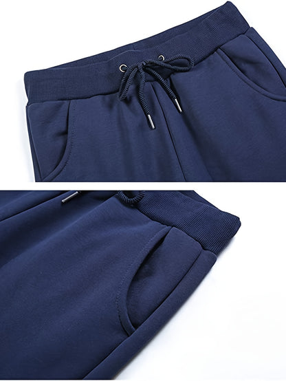 Women's Fleece Sweatpants Jogger Fleece Pants With Drawstring Waist, Boyfriend Style, Long, Solid Color, Slightly Stretchy Fabric