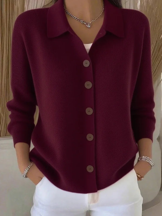 Women's Lapel Button Knitted Cardigan Sweater