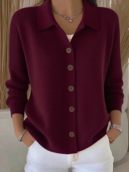 Women's Lapel Button Knitted Cardigan Sweater