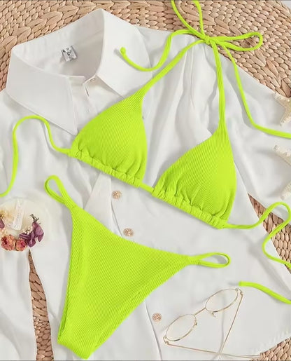 Factory Wholesale Women's Sexy Small Rib Bikini Tie Bikini Set Two Piece Swimsuit Beach Wear