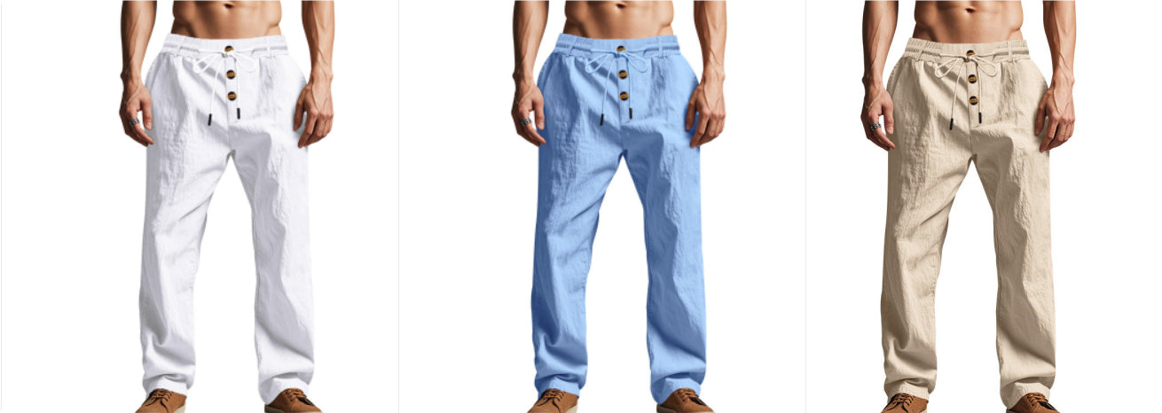 Men's Beach Trendy Button Loose Skin-friendly Breathable Sports Linen Trousers