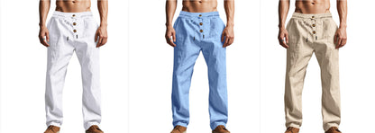 Men's Beach Trendy Button Loose Skin-friendly Breathable Sports Linen Trousers
