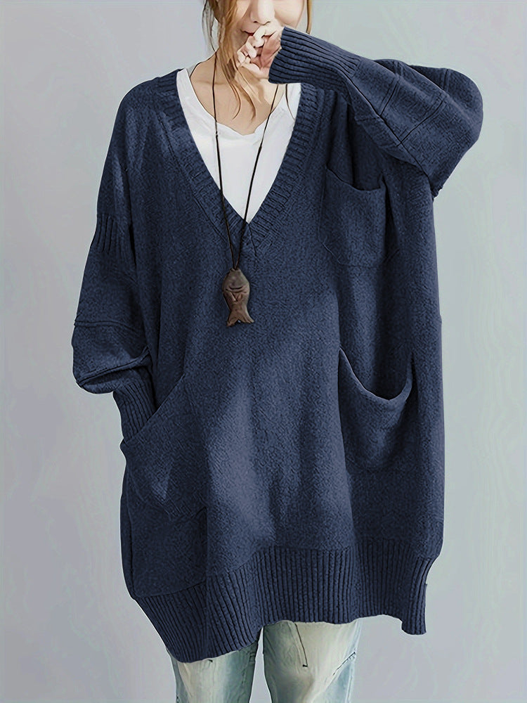 Loose-fitting V-neck Long Sleeves Outerwear Sweater