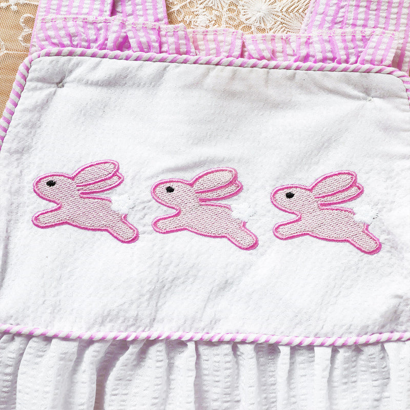 Baby Sweet Bunny Romper, Ruffle Trim Onesie With Adjustable Straps & Snap Closure