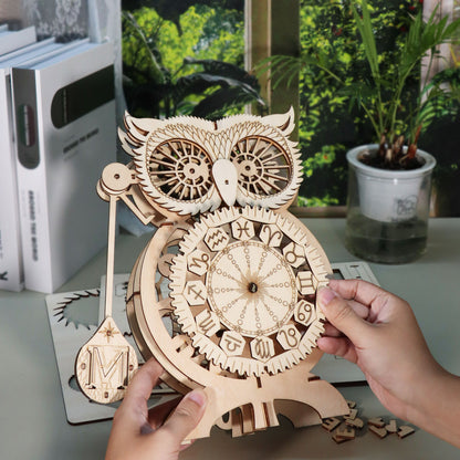 Sales Are Prohibited On The TEMU And SHEIN -MUSIC PARK 3D Wooden Puzzle Owl Clock Model Kits To Build Wooden Construction Handmade Craft Unique Christmas Gift