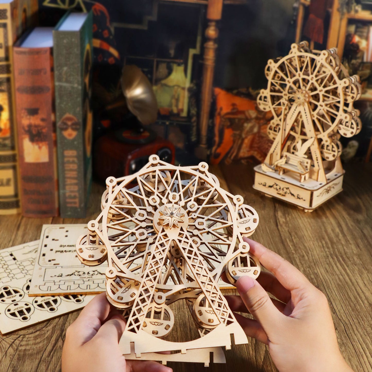 Sales Are Prohibited On The TEMU And SHEIN-MUSIC PARK 3D Wooden Puzzles Music Box Ferris Wheel DIY Crafts Handmade Model Kits For Women Birthday Gifts