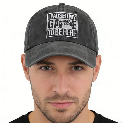 2pcs I Paused My Game To Be Here Baseball Cap,Gamer Gifts For Men Women, Adjustable Embroidered Wash Cotton Baseball Cap