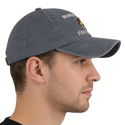 Fish Fear Hat For Men, Adjustable Embroidered Cotton Ponytail Baseball Cap