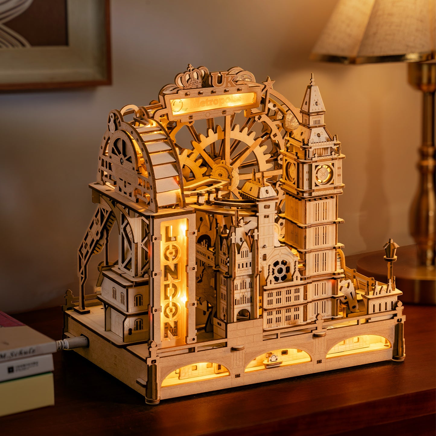 ROKR 3D Wooden Puzzle Marble Track - London City Model With LED Lights, 431-Piece Mechanical Building Set, Perfect For DIY Educational Engineering Art Gifts For Adults And Teens