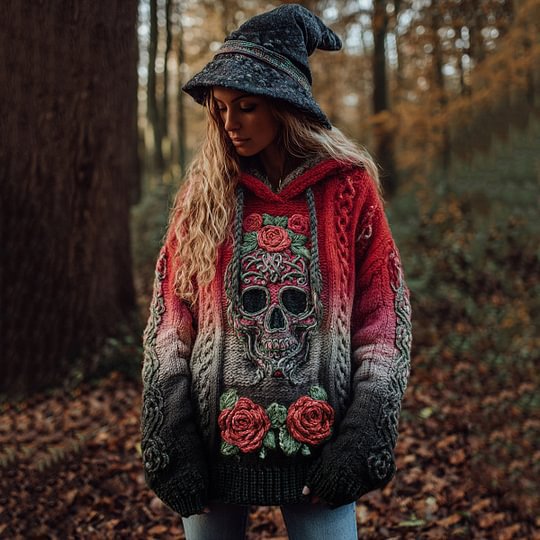 Autumn And Winter Relaxed-fit Hoodie Top Casual Drop-shoulder Vintage Printed Sweater