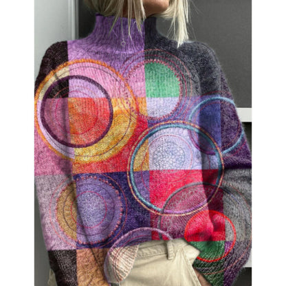 Printed Casual Turtleneck Bedford Cord Sweater
