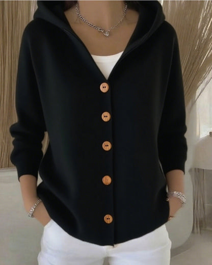 Ins Button Hooded Sweater Fashion Autumn And Winter Knitted Cardigan Casual Commuter Long Sleeve Top Women's Clothing
