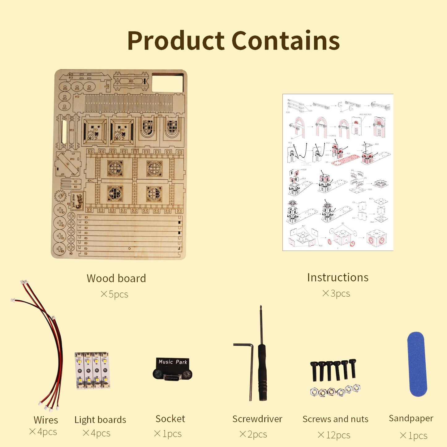 Sales Are Prohibited On The TEMU And SHEIN -MUSIC PARK3D Wooden Puzzle Railway Station Model Kits To Build Wooden Construction Handmade DIY Craft Unique Gift For Christmas