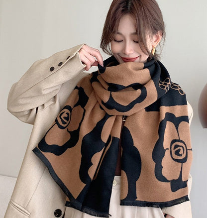 Air-conditioned Room Spring And Summer High-grade Versatile Black And White Scarf Warm Dress