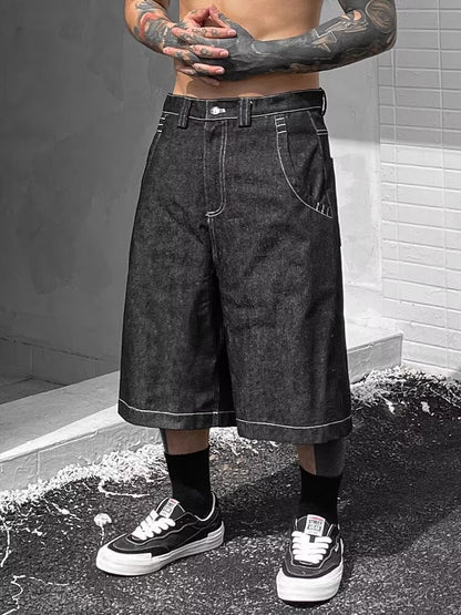 Mens Loose-Fit Summer Denim Shorts In The American West Coast Style