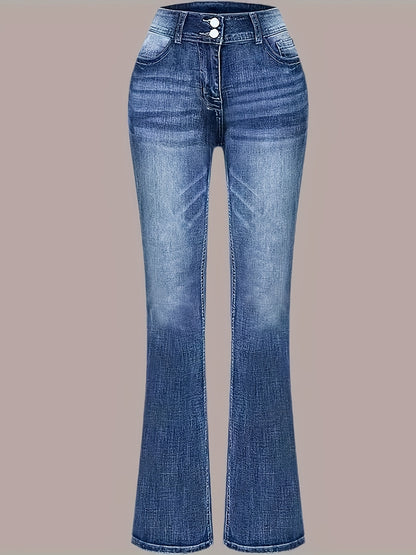 Women's Versatile And Fashionable Stretch Denim Bell Bottoms, Retro Street Style, Comfortable Embroidered Casual Jeans, Suitable For Daily Wear