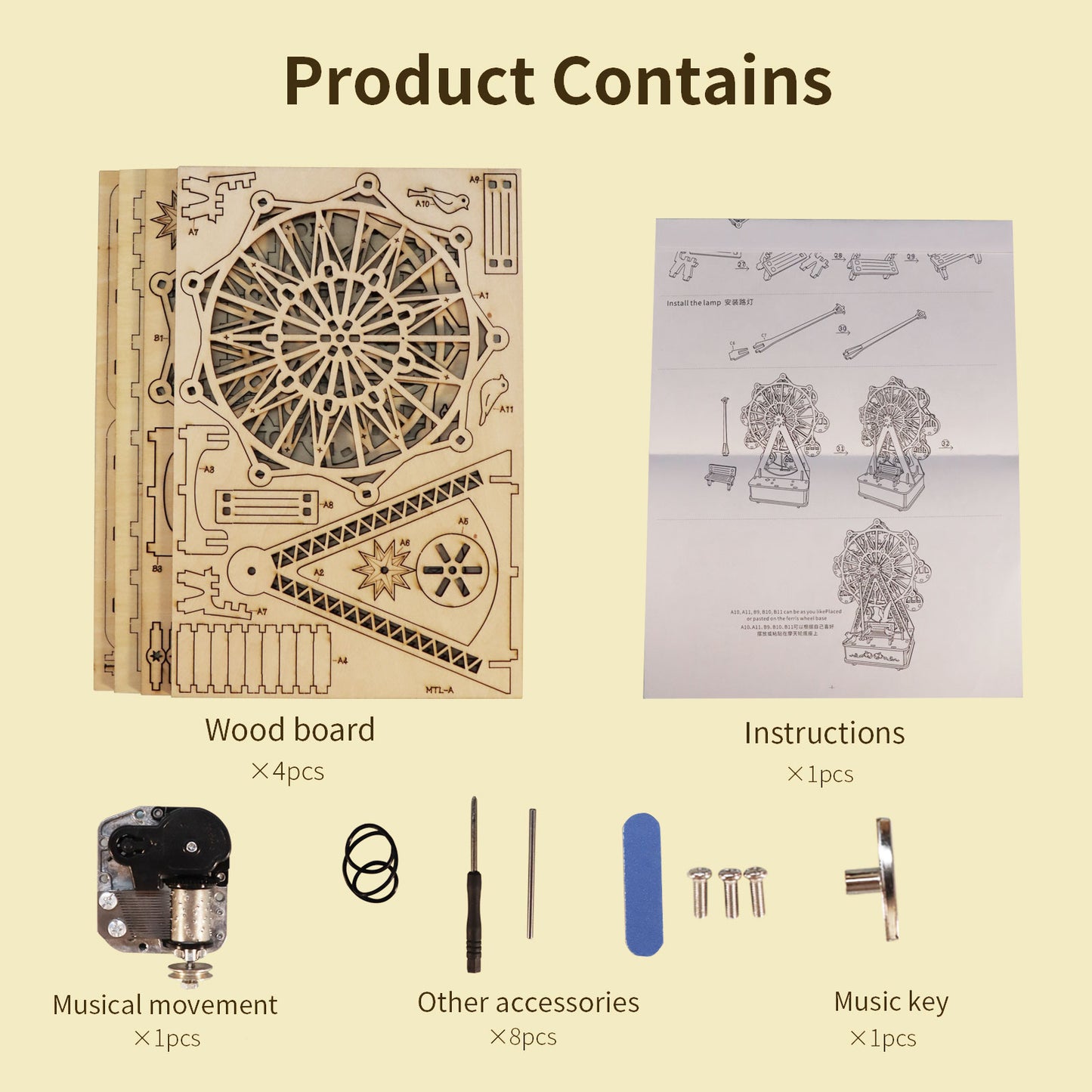 Sales Are Prohibited On The TEMU And SHEIN-MUSIC PARK 3D Wooden Puzzles Music Box Ferris Wheel DIY Crafts Handmade Model Kits For Women Birthday Gifts
