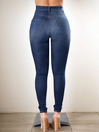 Versatile Women's High Waisted Elastic Ripped Tight Jeans, High-quality, Easy To Fit, Comfortable And Fashionable - Street Style Sexy Basic Jeans, Women's Jeans And Clothing