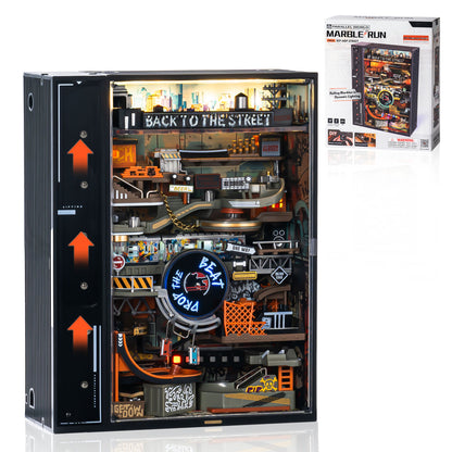 ROKR Parallel World Hip Hop Street Pinball Track, Mechanical 3D Puzzle With LED Lights And Automatic Lifting Function, USB Powered, Cyberpunk Desktop Ornament, DIY Model Assembly Kit MR03S