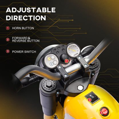 Electric Motorcycle for Kids, 6V Battery Powered Ride-On Dirt Bike 3-Wheels Motorbike with Horn Headlights Realistic Sounds Speed for 18 - 36 Months Yellow