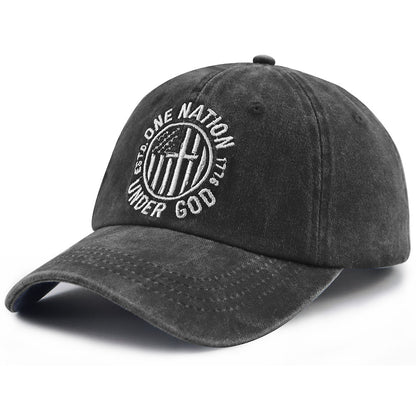 2pcs One Nation Under God Baseball Cap For Women Men, Adjustable Embroidered Wash Cotton Baseball Cap