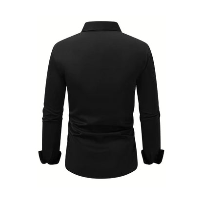 Men's Shirt Business Button Down Shirt Summer Solid Color Long Sleeve Lapel Vacation Shirt Fashion Temperament Casual Tops