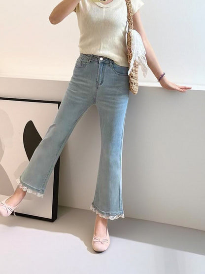 Jeans For Women, With Elastic Lace Lace And Lace Stitching, Micro Flared Jeans For Women In , Small And Stylish Design, Light Blue Jeans For Women, Cropped Jeans For Women, Casual Pants For Women,