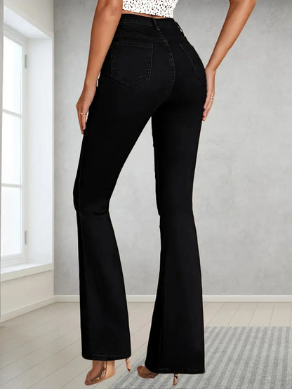Women's Jeans In Plus Size, American Style With Ripped Holes, Micro Flared Jeans, High Waisted Flared Pants, Elastic Slim Fit Pants, Slimming Pants, Trendy Loose Casual Versatile Denim Straight Leg Pa
