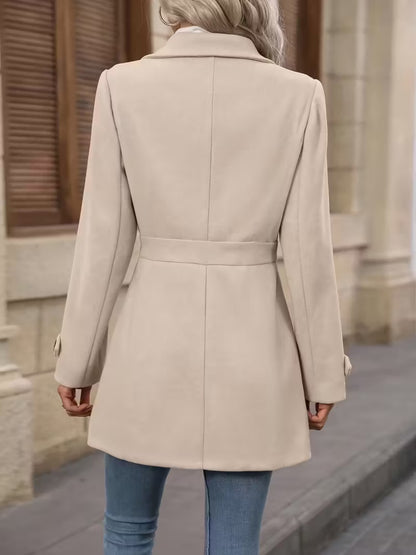 New Style Women's Autumn And Winter Medium-length Elegant Woolen Coat, Lapel Button Elegant Slim-fitting Woolen Coat