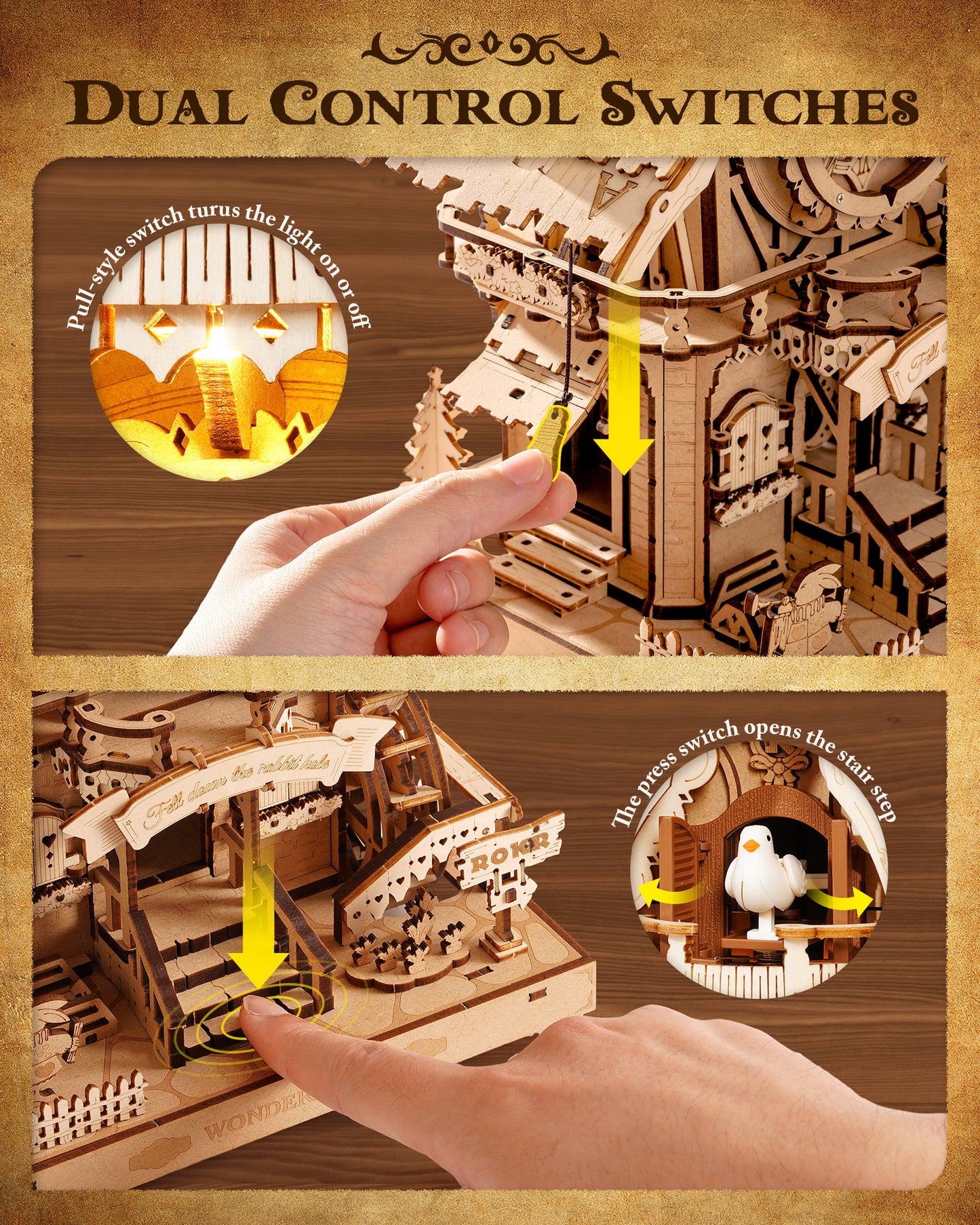 ROKR 3D Wooden Cuckoo Clock Puzzle, A Fun 3D Clock Puzzle Toy With LED Lights And Cuckoo Sounds, 435-piece Mechanical Wall Clock DIY Assembly Set, Suitable For Adults,LC901