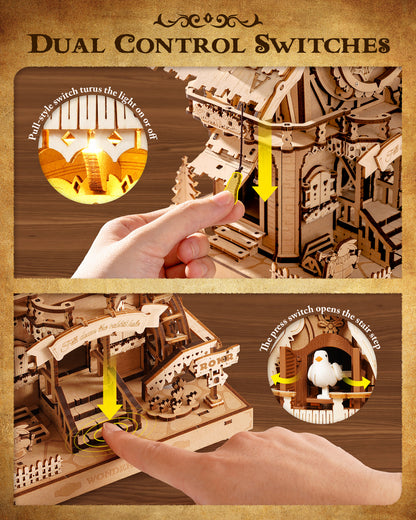 ROKR 3D Wooden Cuckoo Clock Puzzle, A Fun 3D Clock Puzzle Toy With LED Lights And Cuckoo Sounds, 435-piece Mechanical Wall Clock DIY Assembly Set, Suitable For Adults,LC901