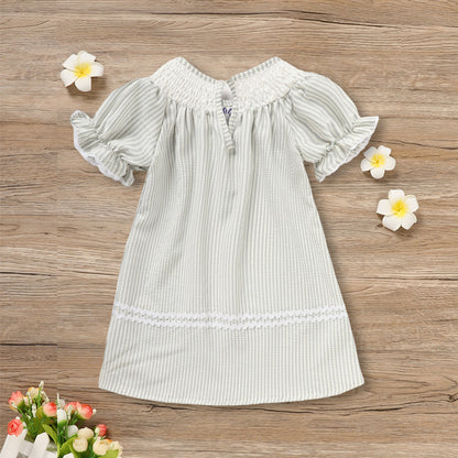 Toddler Girl's Cute Dress, Bunny & Floral Embroidery Checkered A-Line Dress With Lace Trim