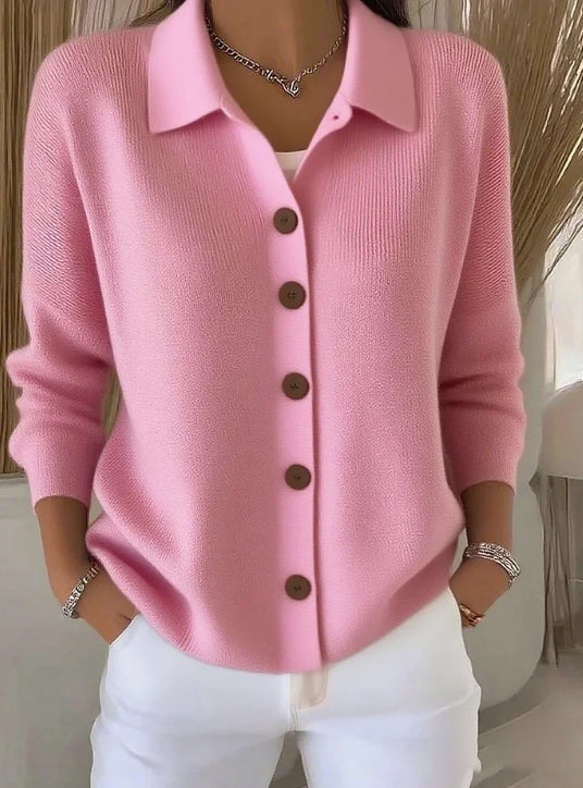 Women's Lapel Button Knitted Cardigan Sweater