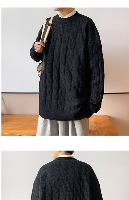 Loose Base Twist Round Neck Sweater Hand-woven Sweater